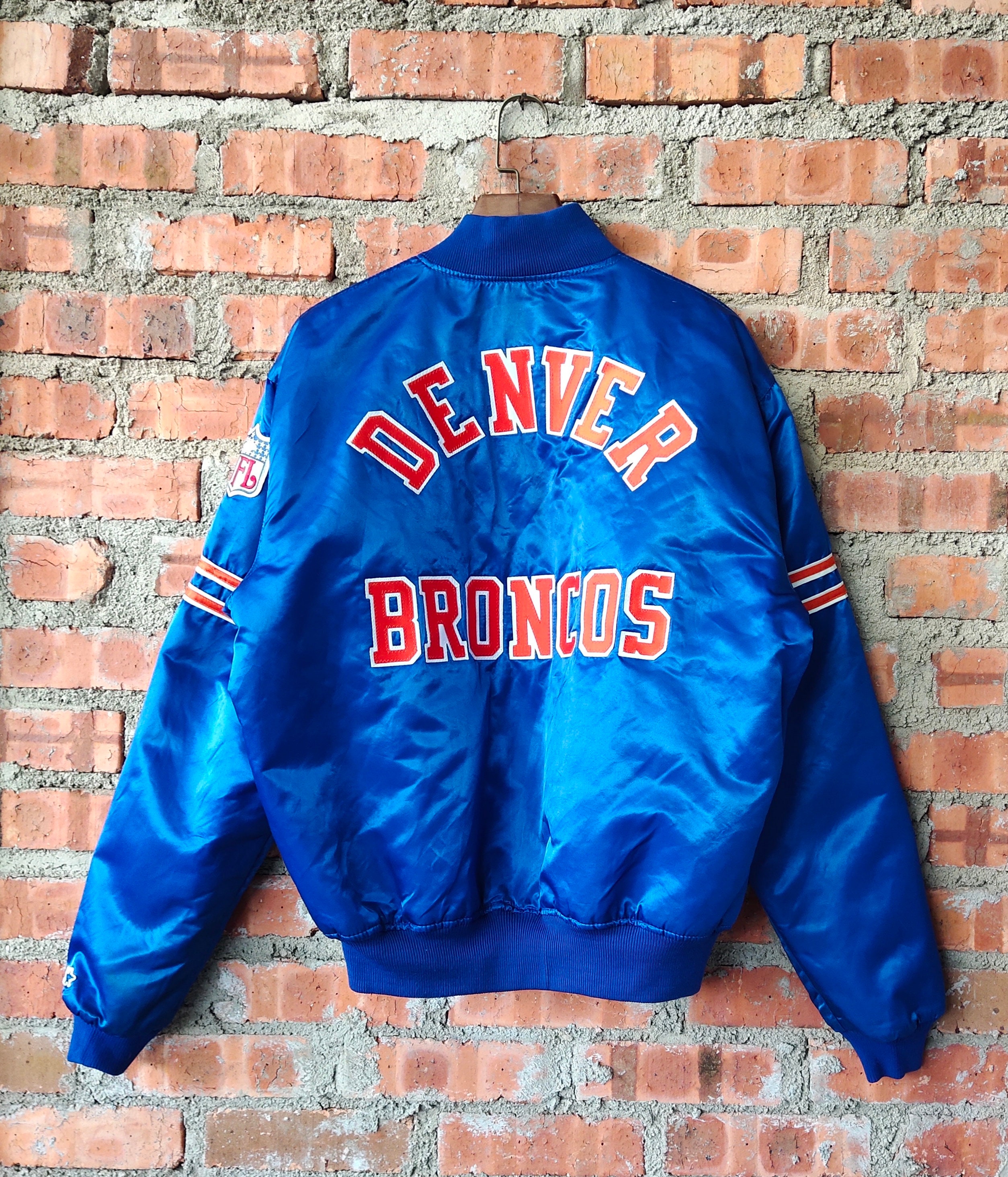 RARE Vintage 90s Denver Broncos Football Satin Jacket by Starter Broncos  Sweater Broncos Pullover Embroidery Logo Blue Color Men’s XL