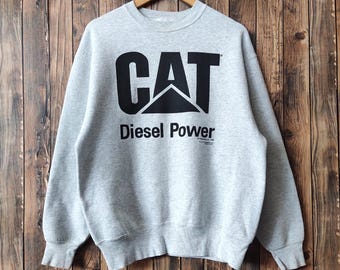 Vintage 90s Distressed Caterpillar Diesel Power Sweatshirt Caterpillar Crewneck Caterpillar  Pullover Printed Logo Gray Color Men’s Fit M