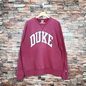 Vintage 90s Distressed Duke Blue Devils Football University by Champion Sweatshirt Duke Pullover Printed Logo Red Color Men’s Fit XL