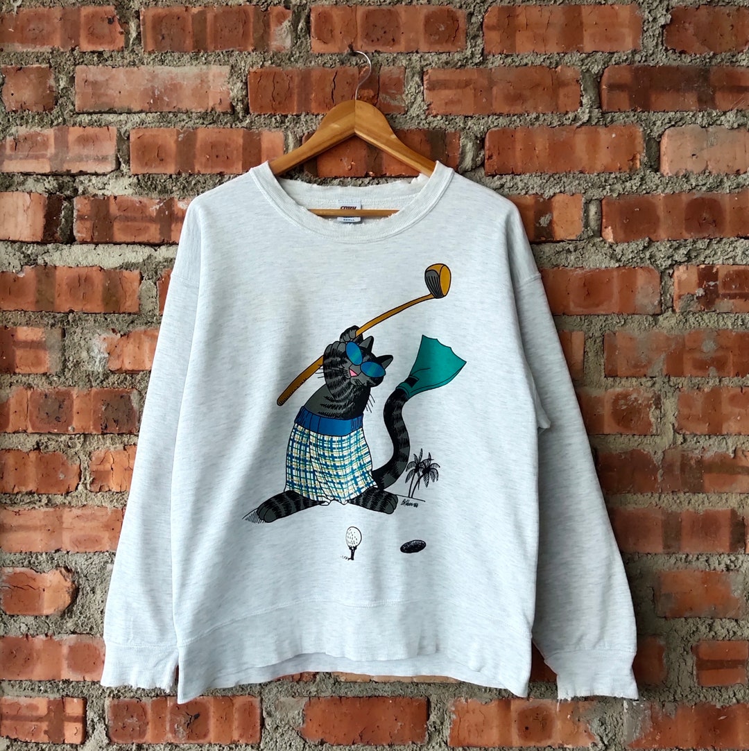 Vintage 80s Distressed Cat Golf by Crazy Shirt Sweatshirt Cat