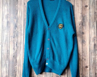 ヴィンテージ シュミーズ LACOSTE 緑がかった青 80年代 ケーブルニット 