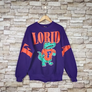 RARE Vintage 90s Florida Gators Football Sweatshirt Florida Crewneck Florida Pullover Florida Sweater Printed Logo Purple Color Men&#39;s Fit L