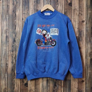 RARE Vintage 90s Betty Boop & Animaniacs Sweatshirt Betty Boop Crewneck Betty Boop Pullover Printed logo Blue Color Men&#39;s Fit M