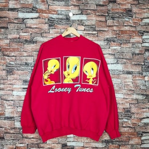Vintage 90s Tweety Bird Looney Tunes Sudadera Tweety Crewneck Tweety Jersey Tweety Suéter Impreso Logo Rojo Color Hombre L
