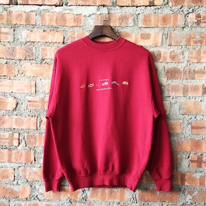 Vintage 90s Benetton Sweatshirt Benetton Crewneck Benetton Pullover Benetton Jumper Benetton Sweater Embroidery Logo Red Color Men&#39;s M