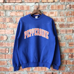 Vintage 90s Distressed Pepperdine University by Champion Sweatshirt Pepperdine Crewneck Pepperdine Pullover Embroidery Blue Color Men s M