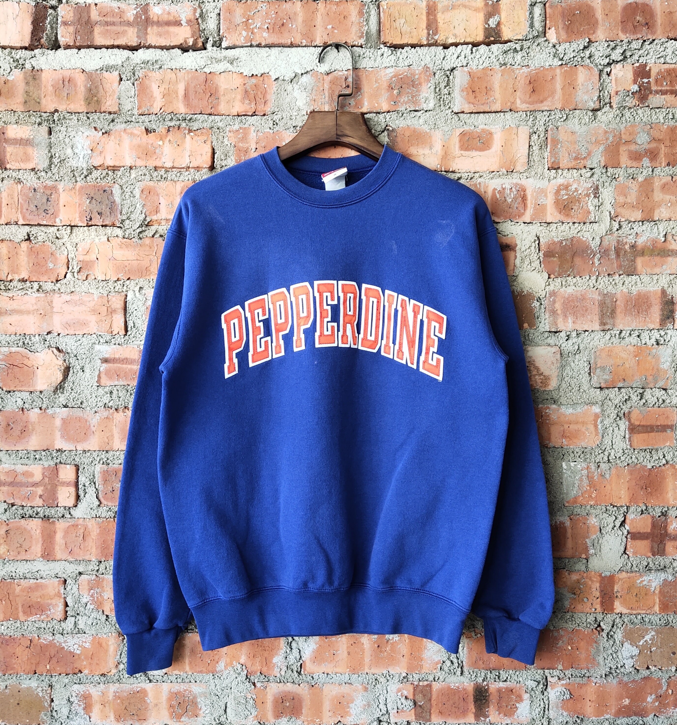 Vintage 90s Distressed Pepperdine University by Champion Sweatshirt Pepperdine Crewneck Pepperdine Pullover Embroidery Blue Color Men s M