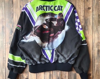 RARE Vintage Distressed Arctic Cat Jacket 90s Snowmobiling Winter Arcticwear Snowmobile Checkered Neon R5