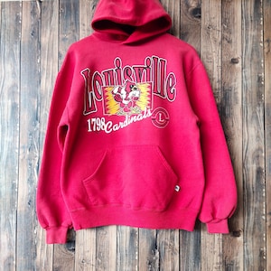 Bluza z kapturem Louisville Cardinals Football z lat 90. w stylu vintage, z nadrukiem Louisville Pullover, z nadrukiem logo w kolorze czerwonym, męska, rozmiar M