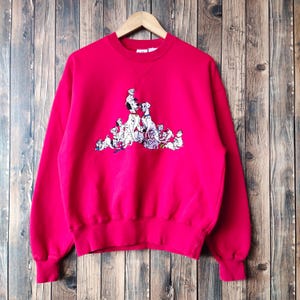 Sudadera con capucha de Disney con el perro 101 dálmatas de los años 90, jersey con cuello redondo de 101 perros, jersey con el logotipo bordado de 101 perros, color rojo, para hombre, talla S