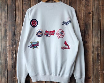 Vintage 90s Distressed Budweiser Sweatshirt Budweiser Crewneck Budweiser Pullover Budweiser Sweater Printed Logo White Color Men's M