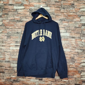 Vintage Notre Dame Irish Football Hoodie Notre Dame Sweatshirt Notre Dame Pullover Notre Dame Sweater Embroidery Logo Blue Color Men&#39;s M