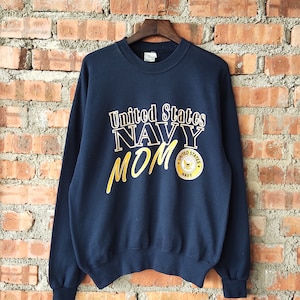Vintage 90s United States Navy MOM Sweatshirt Navy Crewneck Navy Sweater Navy Pullover Navy Jumper Printed Logo Blue Color Men’s L