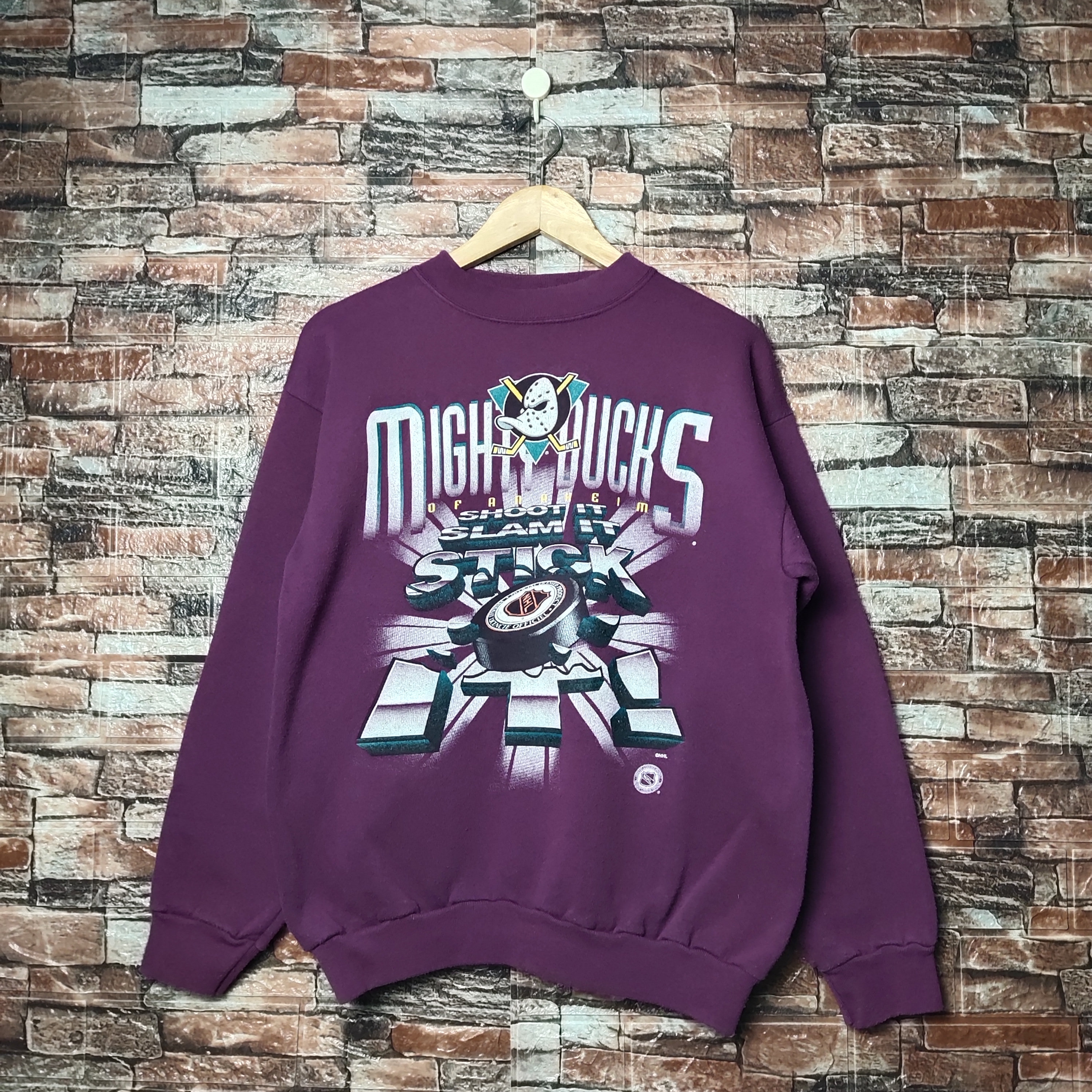 Sweat-shirt Vintage Starter Mighty Ducks Années 90 - Taille L, Violet, Avec Capuche (occasion)