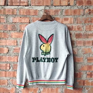 Vintage 90s Playboy Sweatshirt Playboy Crewneck Playboy Pullover Playboy Jumper Playboy Sweater Embroidery Logo Gray Color Men’s M