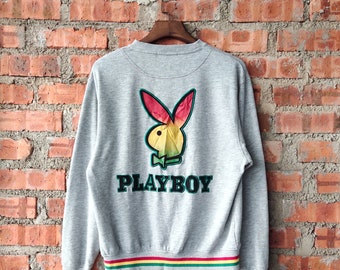 Vintage 90s Playboy Sweatshirt Playboy Crewneck Playboy Pullover Playboy Jumper Playboy Sweater Embroidery Logo Gray Color Men’s M