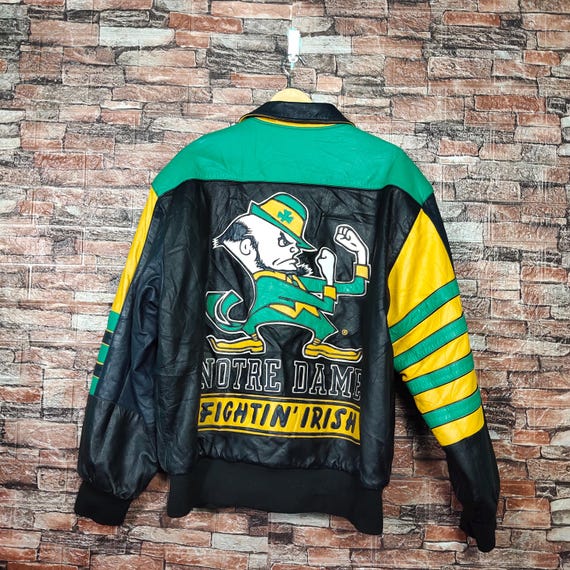 RARE Vintage 90s Distressed Notre Dame Fightin Irish by Jeff Hamilton Riverseable Varsity Jacket Embroidery Logo Green Color Mens L Etsy Canada