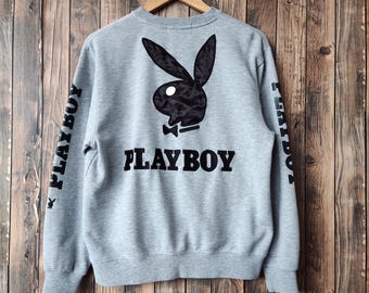 Vintage 90s Playboy Sweatshirt Playboy Crewneck Playboy Pullover Playboy Jumper Playboy Sweater Embroidery Logo Gray Color Men’s Fit M