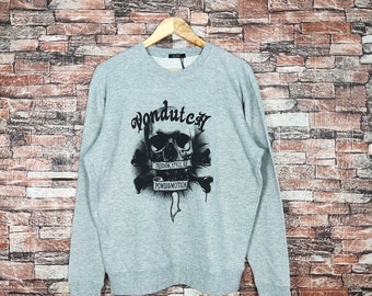 Sudadera vintage de skateboarding de Von Dutch, jersey de cuello redondo de Von Dutch, jersey de Von Dutch con logotipo estampado, color gris, talla M para hombre