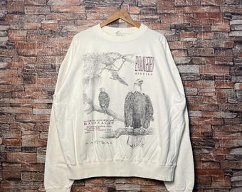 Vintage 90er Jahre Weißkopfseeadler Sweatshirt Adler Crewneck Adler Pullover Adler Pullover Adler Pullover Gedrucktes Logo Weiße Farbe Herren Fit M