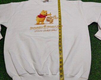 Vintage 90s Winnie The Pooh and Piglet Sweatshirt Pooh Crewneck Pooh  Pullover Pooh Sweater Printed Logo White Color Men’s M - Main Image