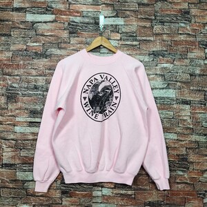 Vintage 80s Distressed Napa Valley Wine Train Sweatshirt Napa Valley Crewneck Napa Valley Pullover Printed Logo Pink Color Men’s Fit M