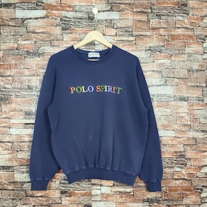 Vintage 90s Distressed Polo Spirit Sweatshirt Polo Crewneck Polo Pullover Polo Jumper Polo Sweater Embroidery Logo Blue Color Men’s M