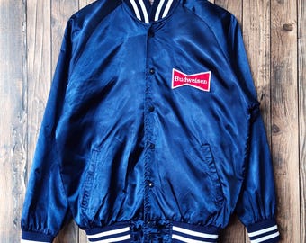 Vintage 80s/90s Budweiser Windbreaker Bomber Varsity Jacket White 