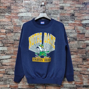 Vintage 90s Distressed NCAA Notre Dame Irish Sweatshirt Notre Dame Crewneck Notre Dame Pullover Printed Logo Blue Color Men&#39;s Fit M