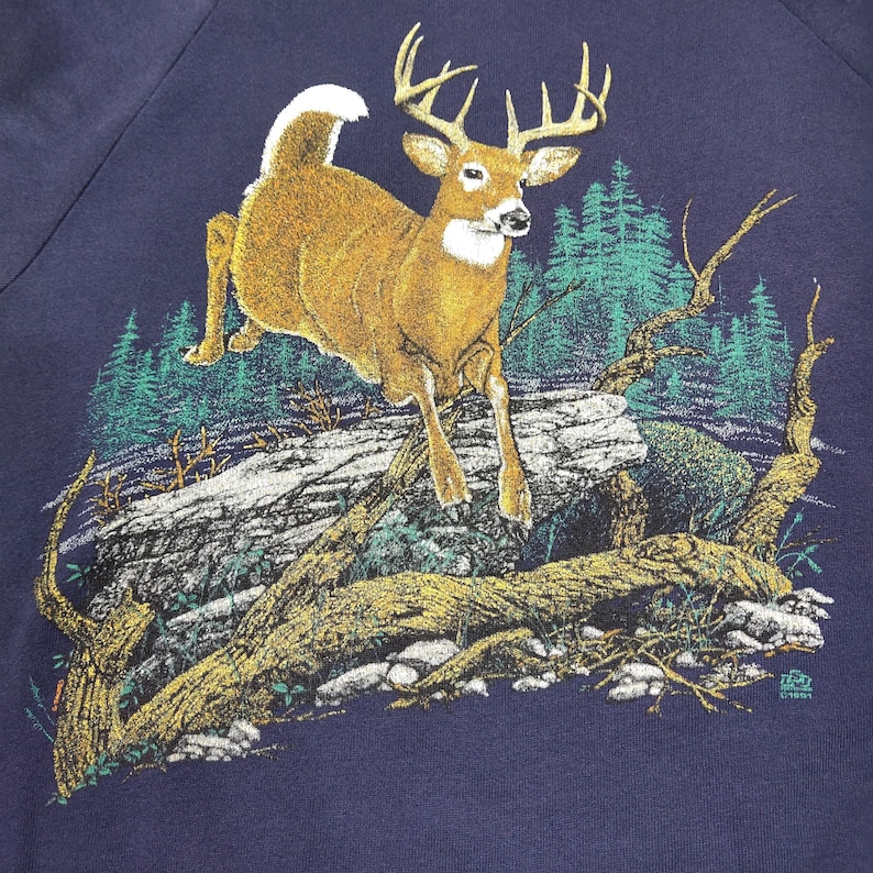 Vintage 80s Whitetail Deer Head Sweatshirt Deer Crewneck Deer Pullover ...