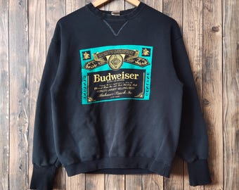 Vintage Distressed Budweiser Beer Sweatshirt Budweiser Crewneck Budweiser Pullover Budweiser Sweater Printed Logo Black Color Men's Fit S