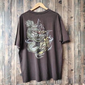 Vintage Distressed Hard Rock Cafe Houstan T-Shirt Hard Rock Crewneck Hard Rock Tees Printed Logo Brown Color Men’s XL