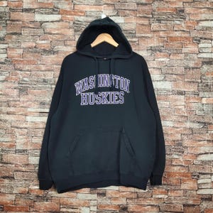 vintage Huskies de Washington en détresse à capuche de football Sweat-shirt Washington Pull Washington Logo brodé couleur noire Homme M