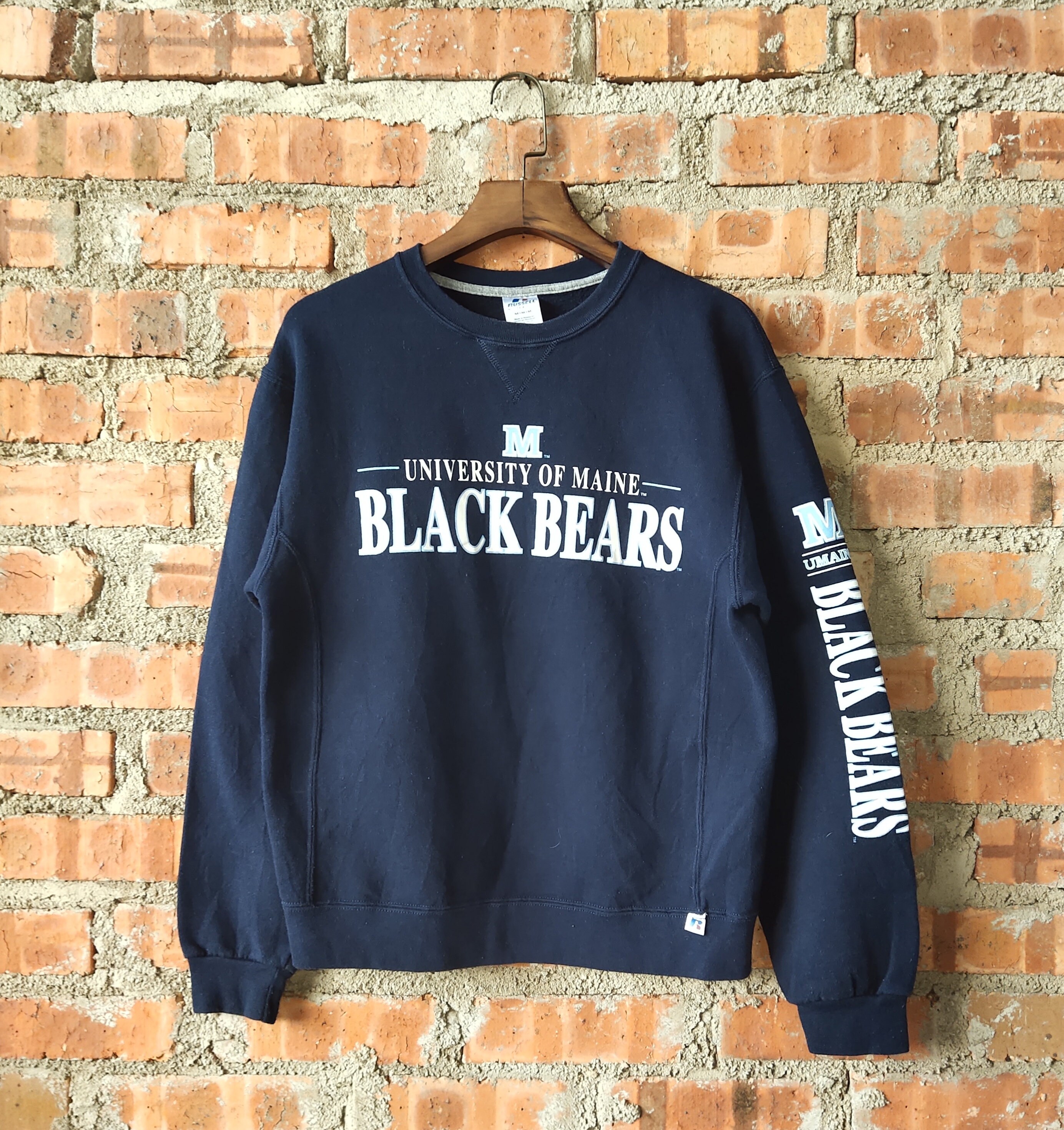 Vintage Maine Black Bears Football University Sweatshirt Maine Crewneck Maine Pullover Maine Sweater Printer Logo Blue Color Mens M Etsy