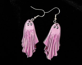 Earrings Pink Ghost Drops 80s Fancy Dress Handmade Earrings Pink Ghost Drops 80s Fancy Dress Handmade