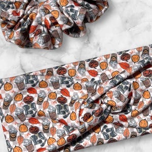 Pumpkin Spice Skeleton Headband/Halloween Head Wrap/Halloween Scrunchie /Stretch Headband/Fall Headband