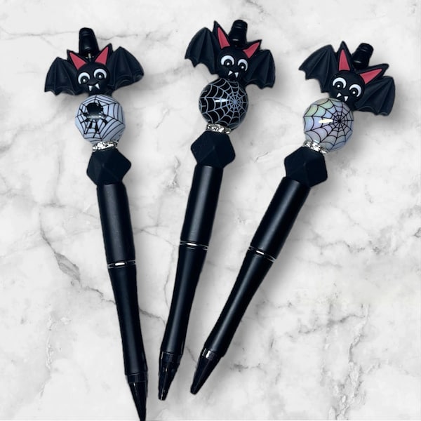 Bat Pen/Goth Pen/Spooky Beaded Pen/Black Beaded Pen/Spooky Stationary