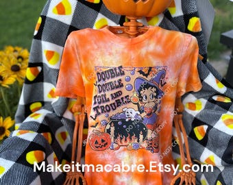 Double Double Toil And Trouble Shirt/Retro Pinup Shirt/Tie Dye Shirt/Halloween Shirt/Unisex Shirt/Spooky Cute Halloween Shirt