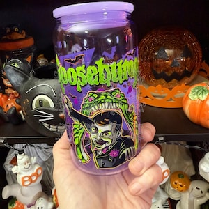 90's Scary Books Halloween Cup/16 oz Glass Cup/90's Halloween/90's Kids Cup