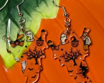 Vintage Halloween Ghost Earrings/Dangle Halloween Earrings/Spooky Cute Earrings
