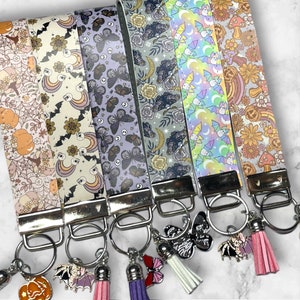 Boho Spooky Cute Key Fob Wristlet/Spooky Cute Halloween Key Fob/Death Moth Key Fob/Mushrooms Key Fob