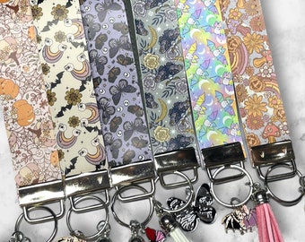 Boho Spooky Cute Key Fob Wristlet/Spooky Cute Halloween Key Fob/Death Moth Key Fob/Mushrooms Key Fob