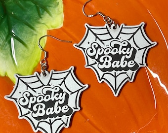 Spider Web  Earrings/Spooky  Babe Dangle Earrings/Heart Dangle Earrings/Orange Dangle Earrings/Halloween Lover/Webbed Earrings