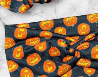 Black Retro Halloween Pumpkins Headband/Retro Halloween Headband/Halloween Scrunchie