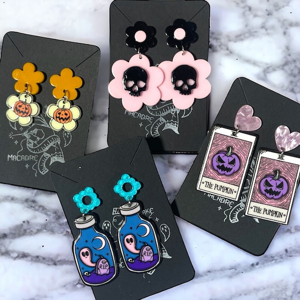 Springoween Earrings/Spooky Cute Dangle Earrings/Spring Ghosts Earrings/Spring Flower Earrings/Pumpkin Earrings/Dangle Earrings