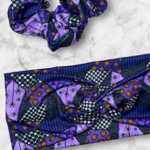 Halloween Patchwork Headband/Halloween Patchwork Head Wrap/Patchwork Scrunchie/Halloween Stretch Headband