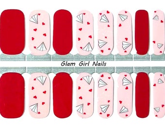 Hearts and Paper Airplanes Hearts Valentine's Day Nail Polish Strips / Nail Polish Wraps / Nail Art / Nail Stickers / Nail Designs