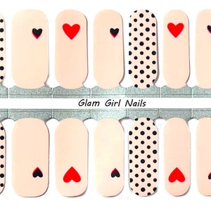 Polka Dot Hearts Valentine's Day Nail Polish Strips / Nail Polish Wraps / Nail Art / Nail Stickers / Nail Designs