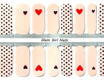 Polka Dot Hearts Valentine's Day Nail Polish Strips / Nail Polish Wraps / Nail Art / Nail Stickers / Nail Designs