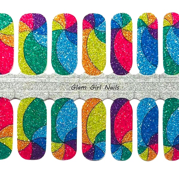 Rainbow Glitter Swirls Colorful Nail Polish Strips / Nail Wraps / Nail Art / Nail Stickers / Accent Nails / No-Dry Nail Polish